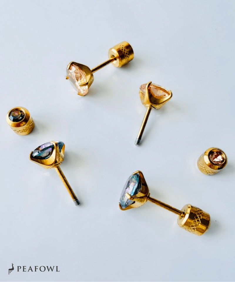 6mm Zircon Single Pierce - peafowl