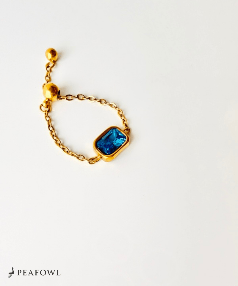 Aqua Square Slider Ring - peafowl