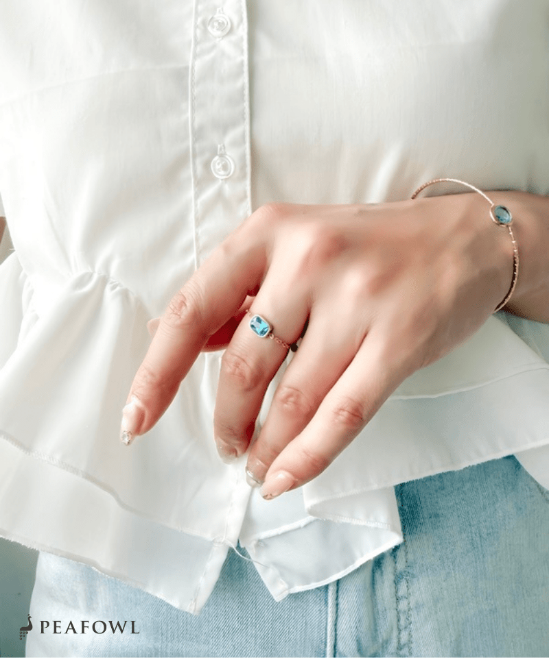 Aqua Square Slider Ring - peafowl