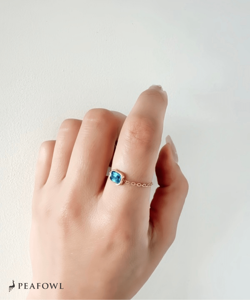 Aqua Square Slider Ring - peafowl