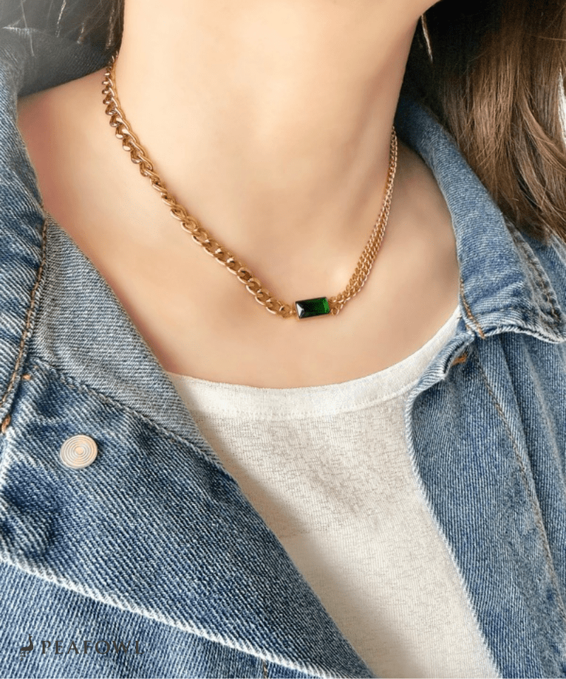 Asymmetry Chain Necklace - peafowl