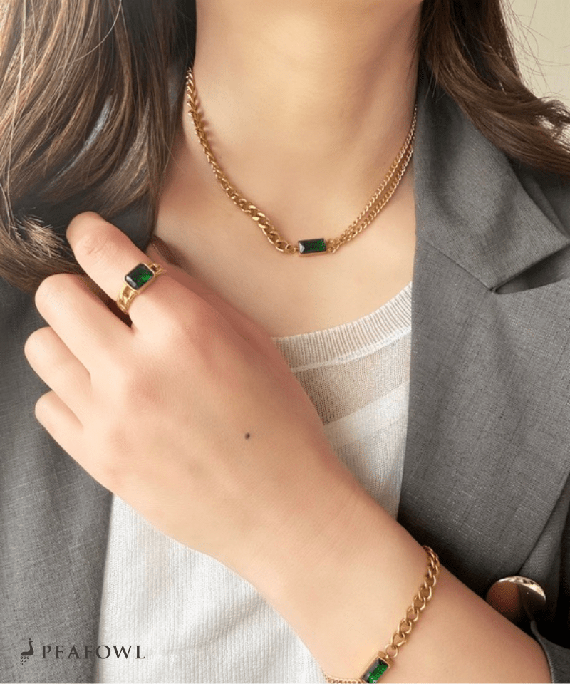 Asymmetry Chain Necklace - peafowl