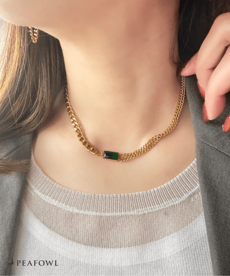 Asymmetry Chain Necklace - peafowl