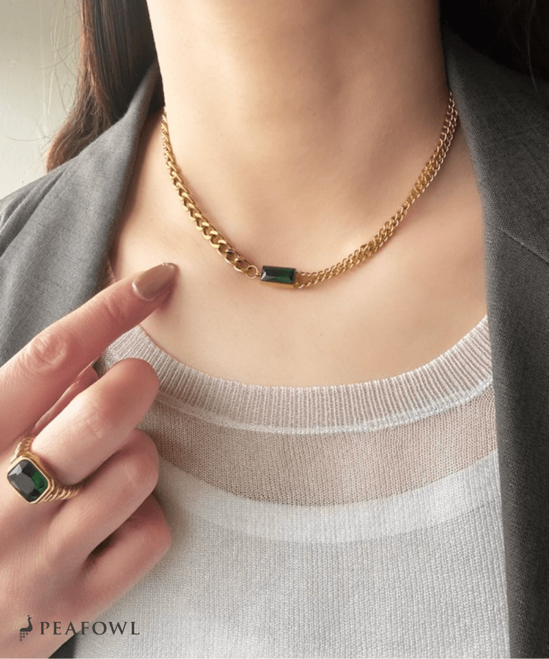Asymmetry Chain Necklace - peafowl
