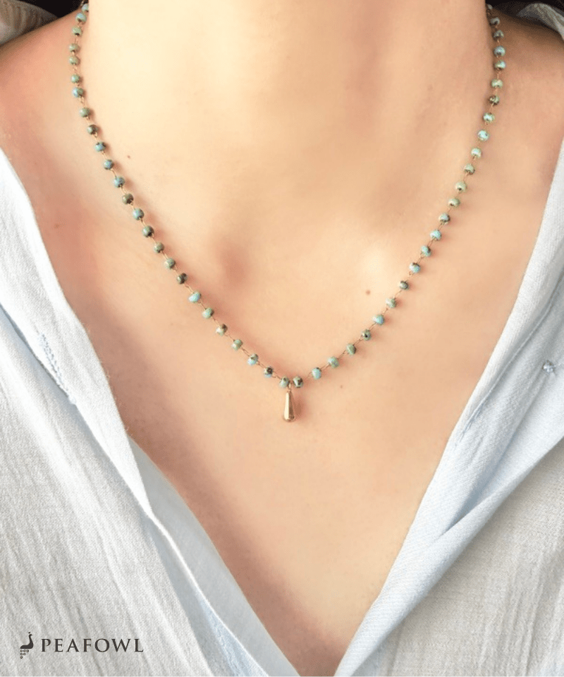 Beads Drop Necklace - peafowl