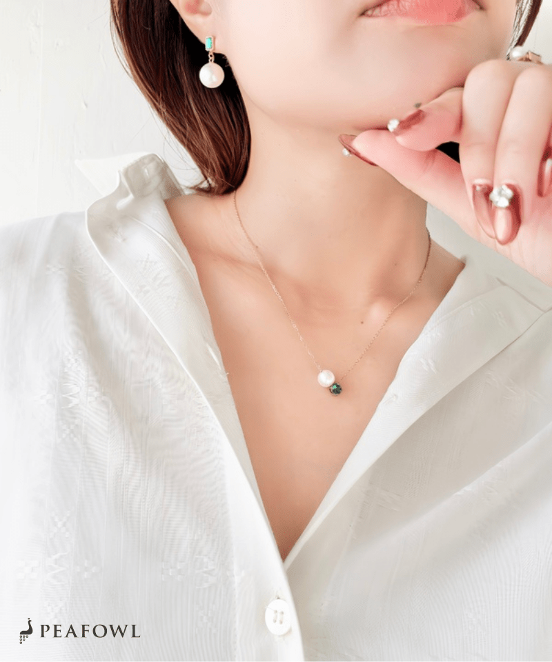 Bijou Pearl Link Necklace - peafowl
