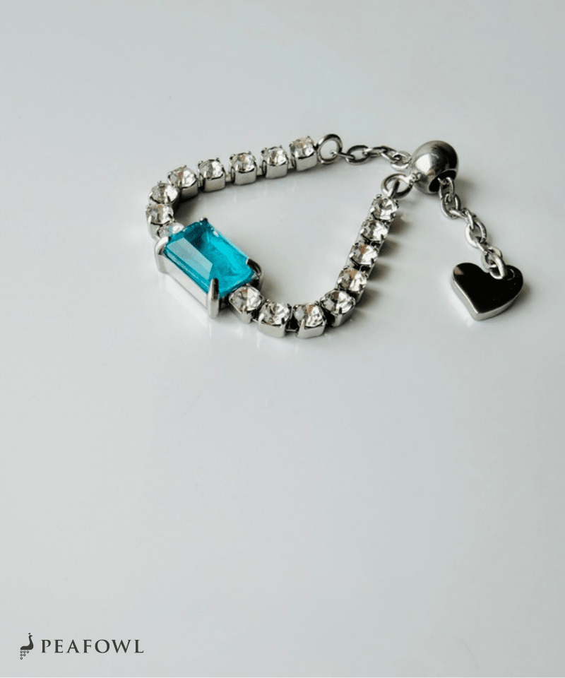 Blue Stone Zircon Line Slider Ring - peafowl