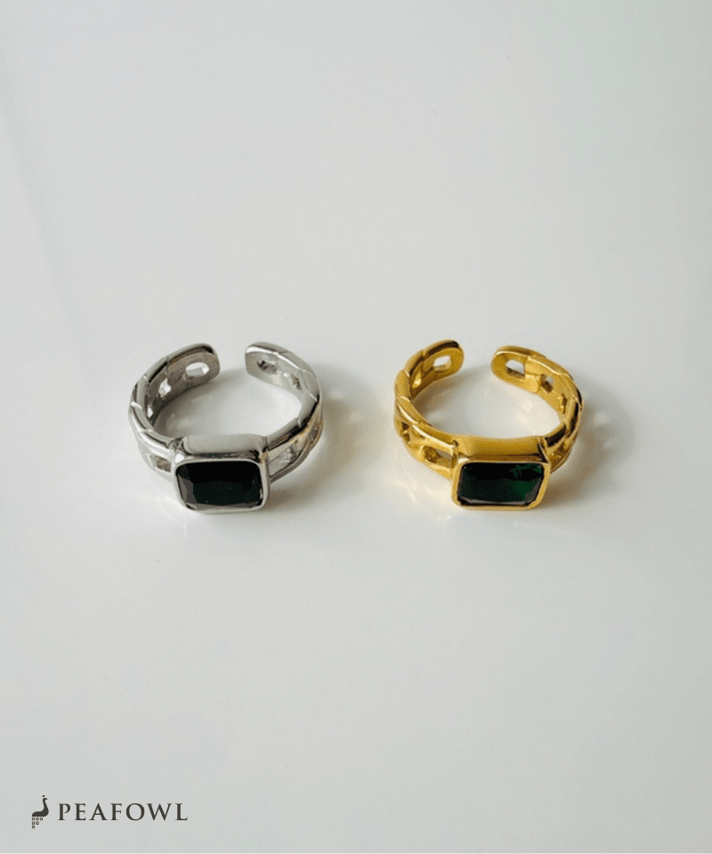 Chain Square Stone Ring - peafowl