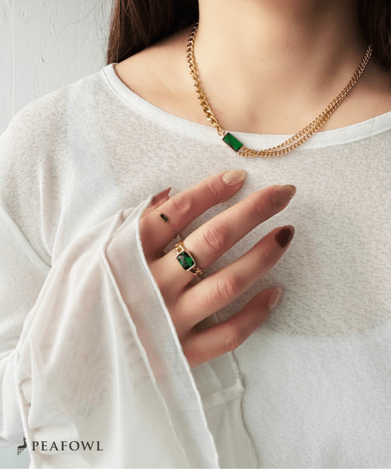 Chain Square Stone Ring - peafowl