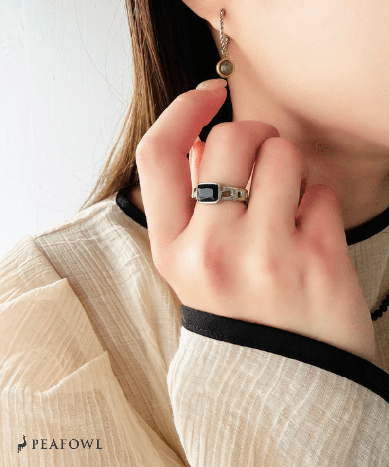 Chain Square Stone Ring - peafowl