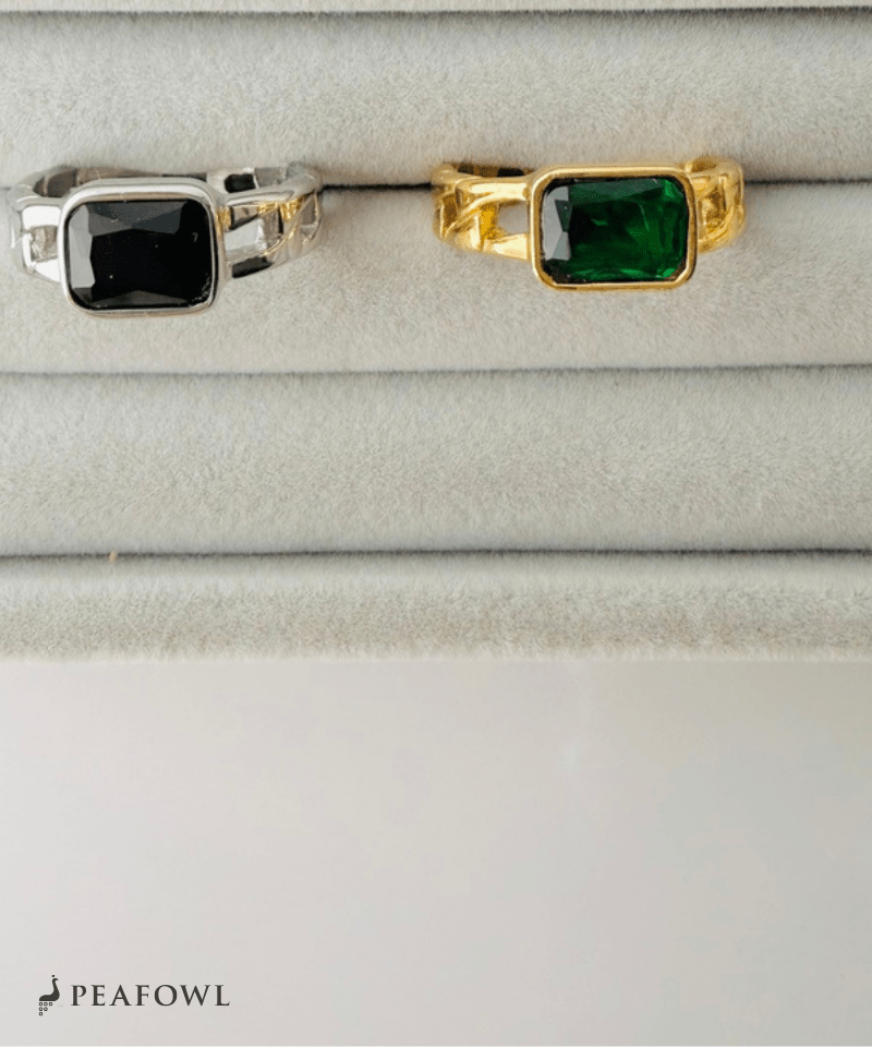 Chain Square Stone Ring - peafowl