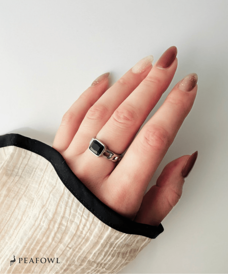 Chain Square Stone Ring - peafowl