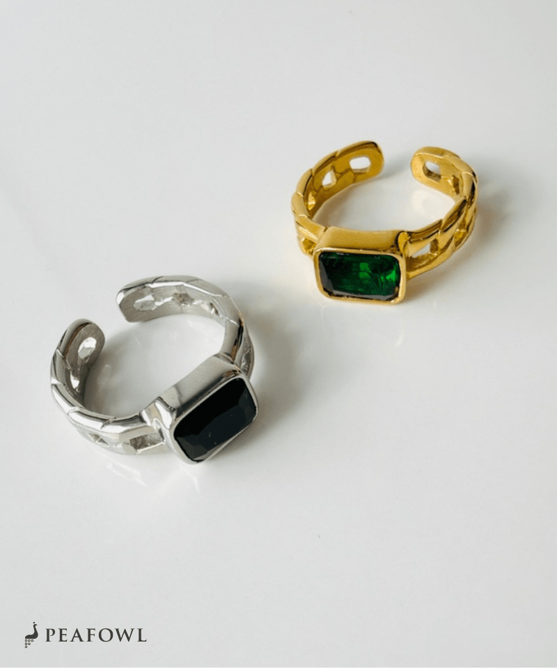 Chain Square Stone Ring - peafowl