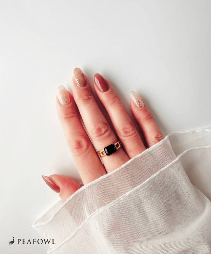 Chain Square Stone Ring - peafowl