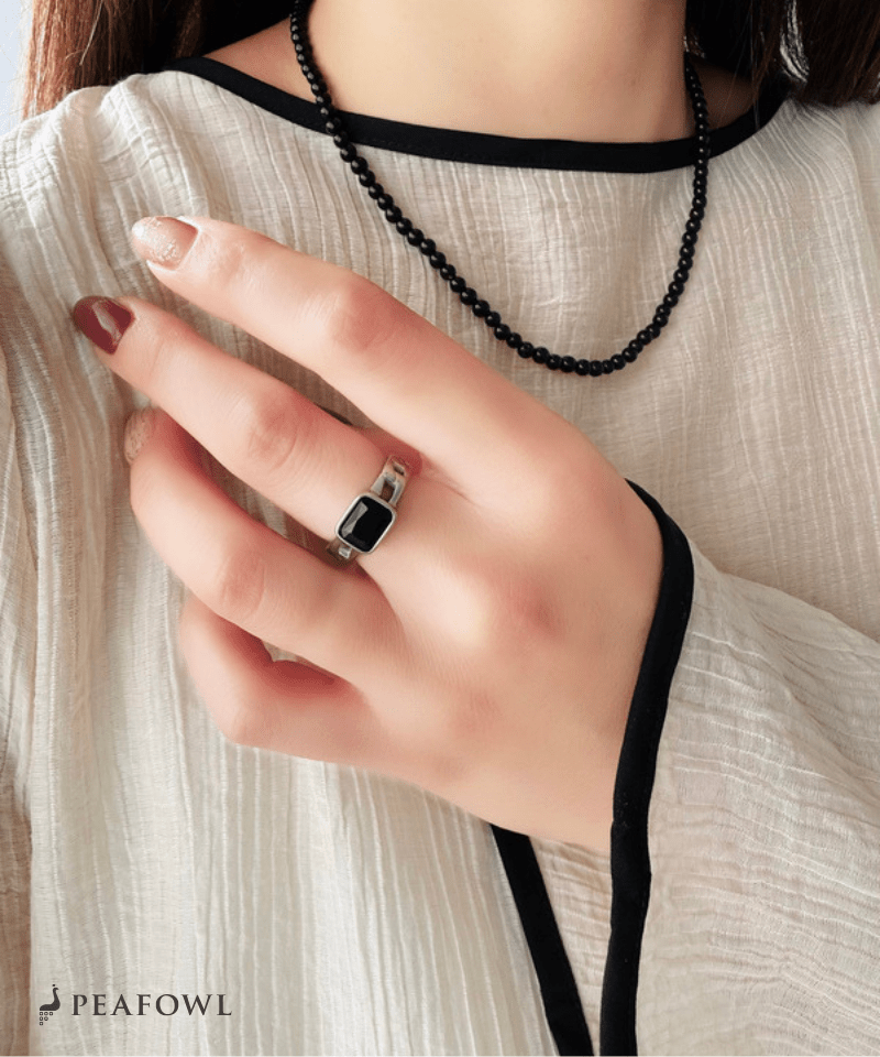 Chain Square Stone Ring - peafowl