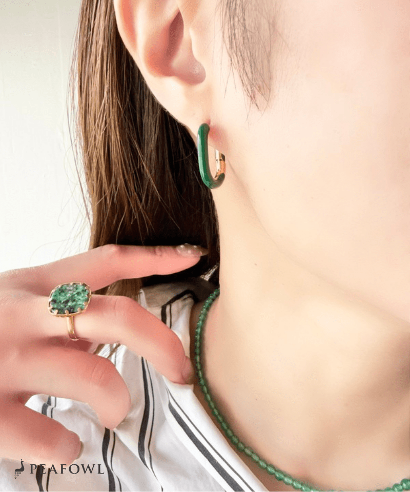 Color Square Hoop Pierce - peafowl