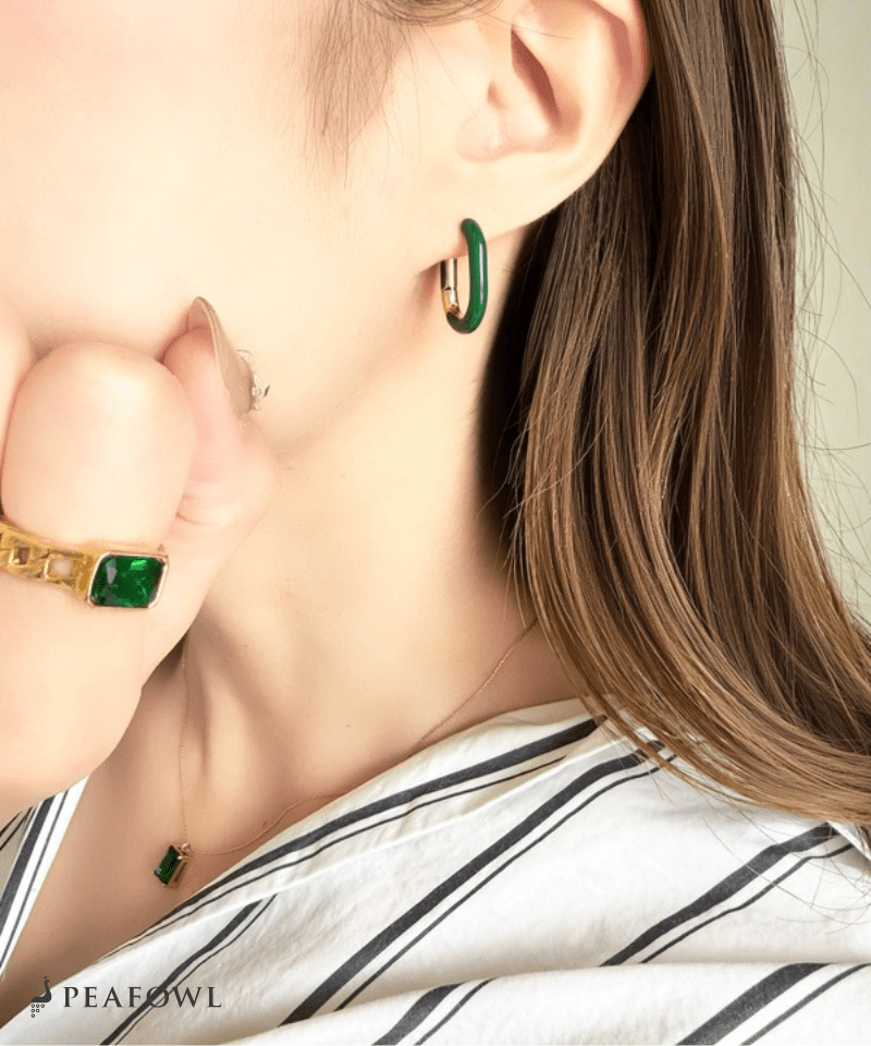 Color Square Hoop Pierce - peafowl