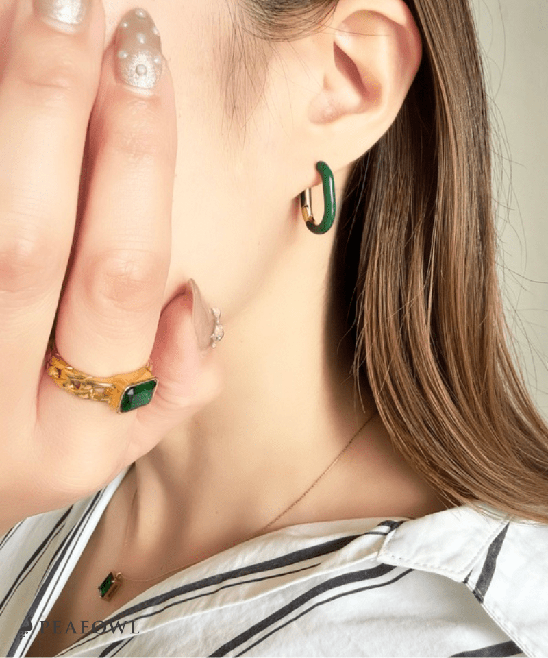 Color Square Hoop Pierce - peafowl