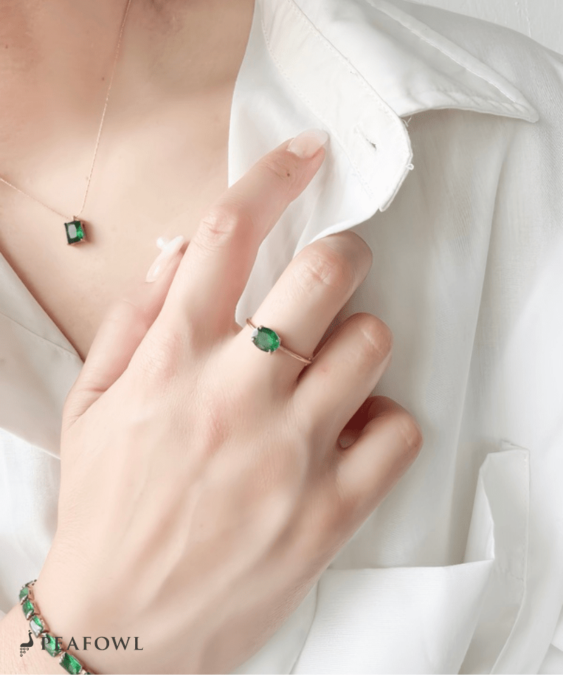 Color Stone Open Ring - peafowl