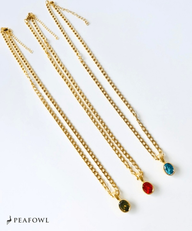 Color Zirconia Heavy Chain Necklace - peafowl