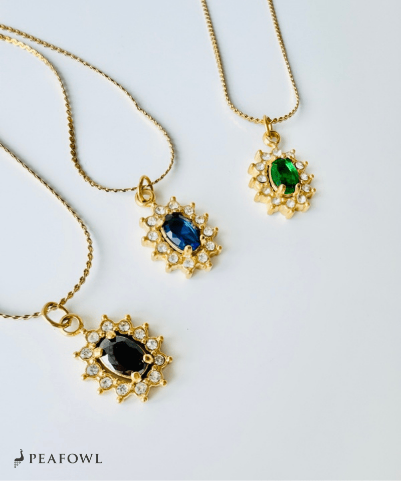 Crown Zircon Necklace - peafowl