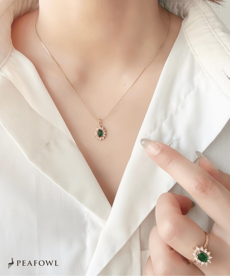 Crown Zircon Necklace - peafowl