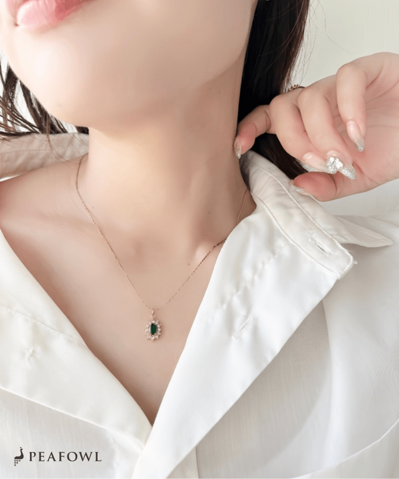 Crown Zircon Necklace - peafowl