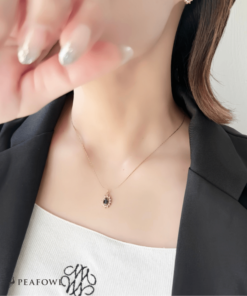 Crown Zircon Necklace - peafowl