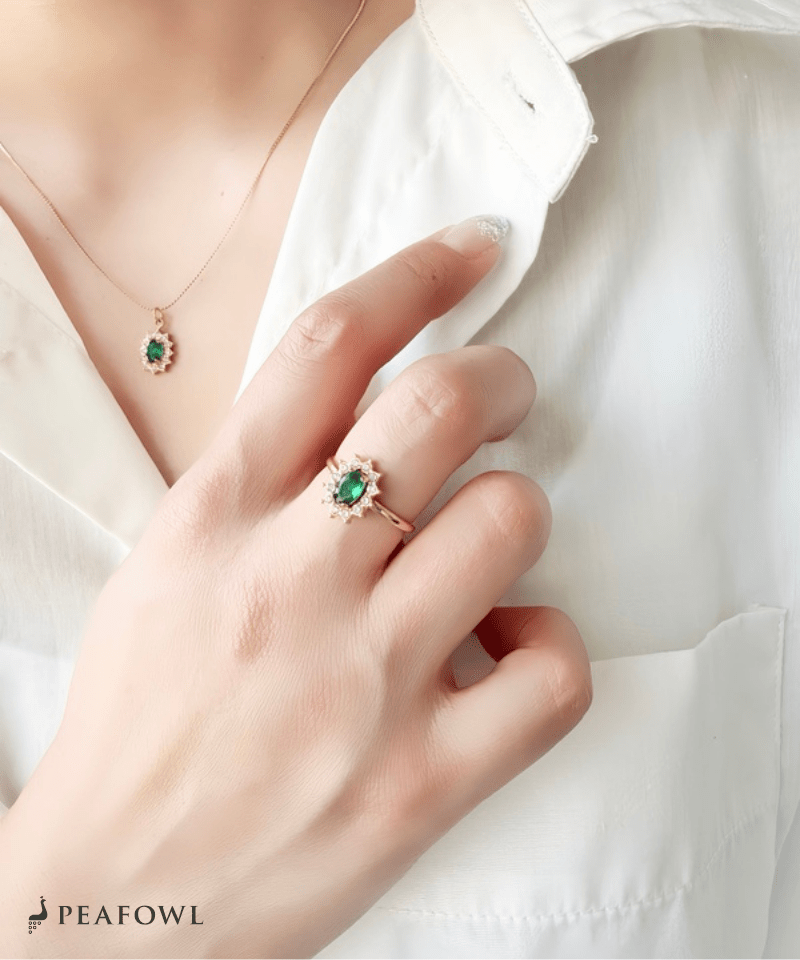 Crown Zircon Ring - peafowl