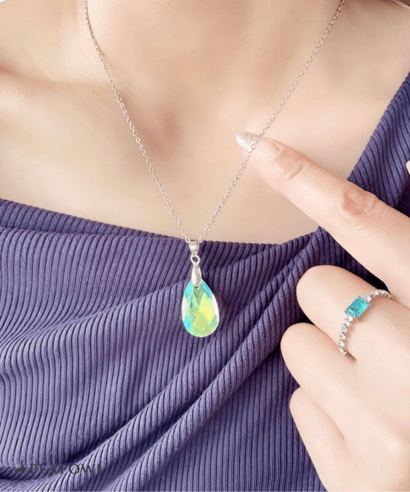 Crystal Drop Necklace - peafowl