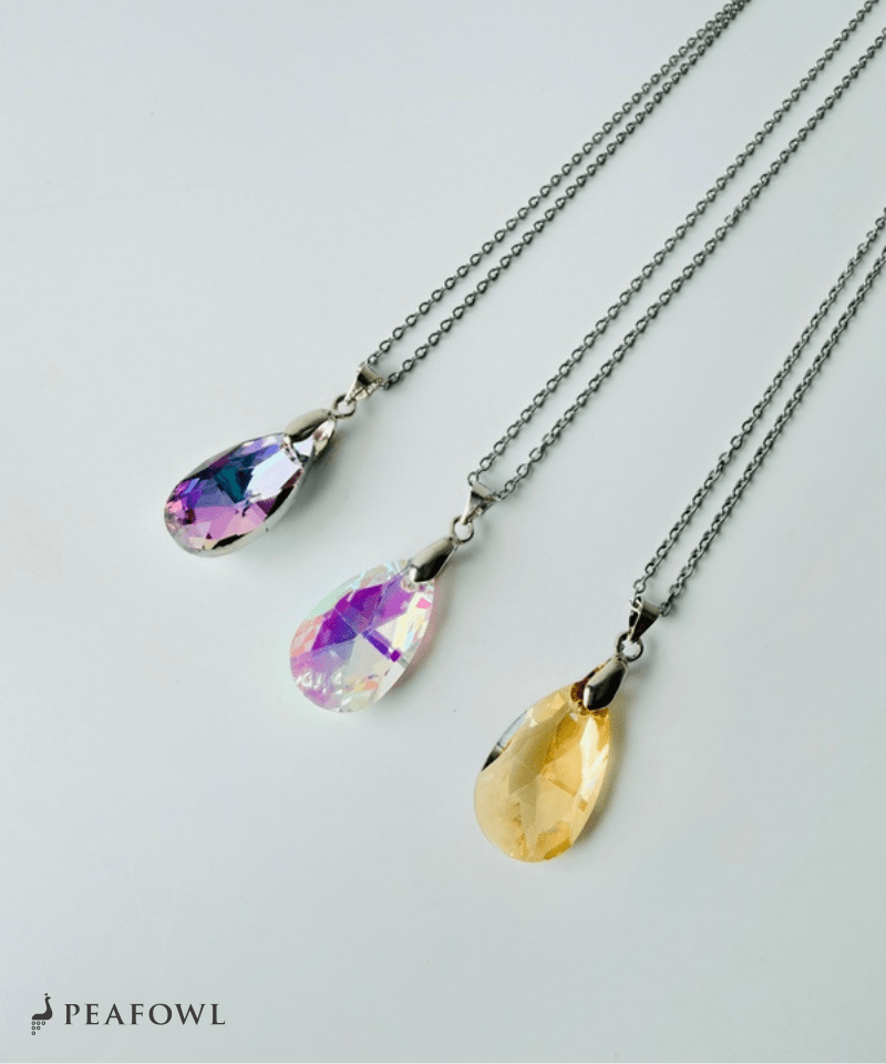 Crystal Drop Necklace - peafowl