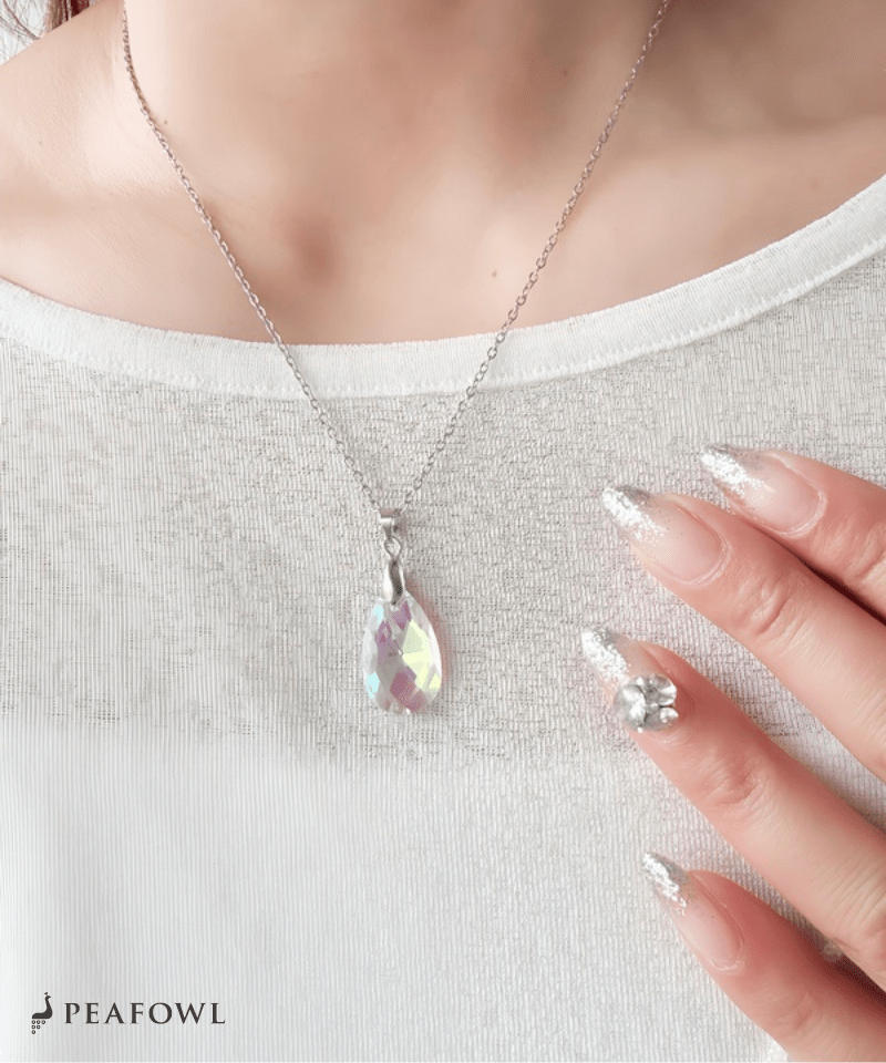 Crystal Drop Necklace - peafowl