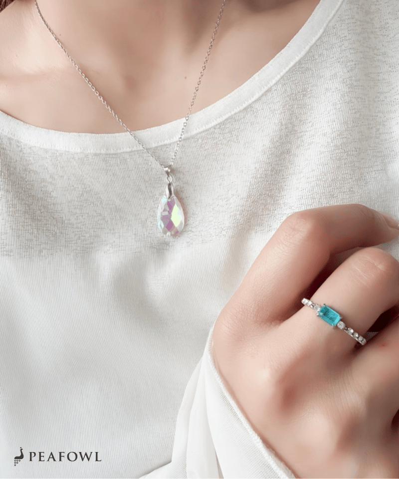 Crystal Drop Necklace - peafowl
