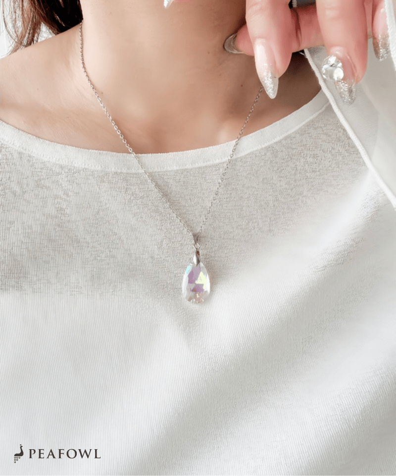 Crystal Drop Necklace - peafowl