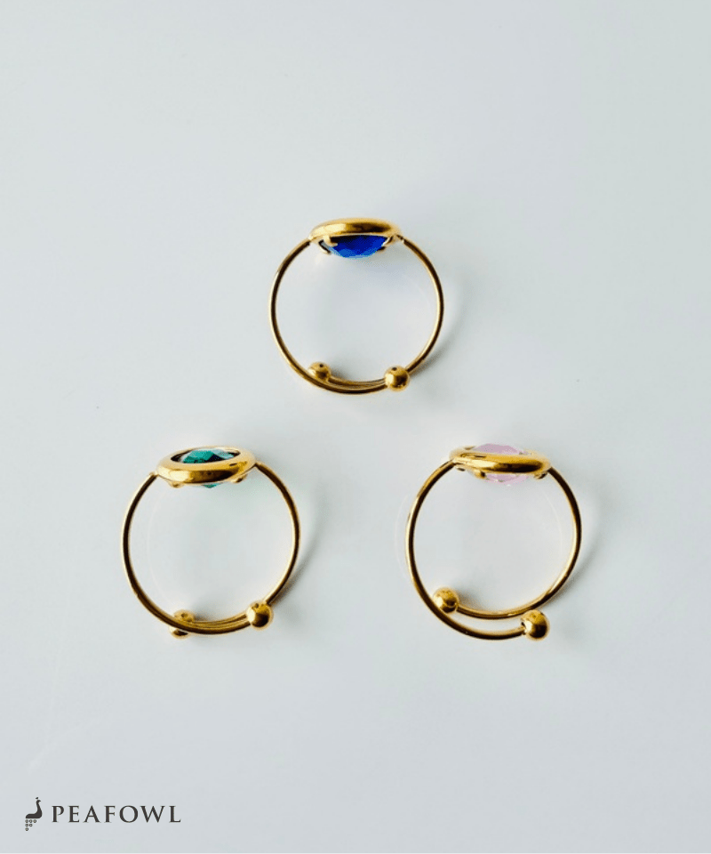 Czech Stone Open Ring - peafowl
