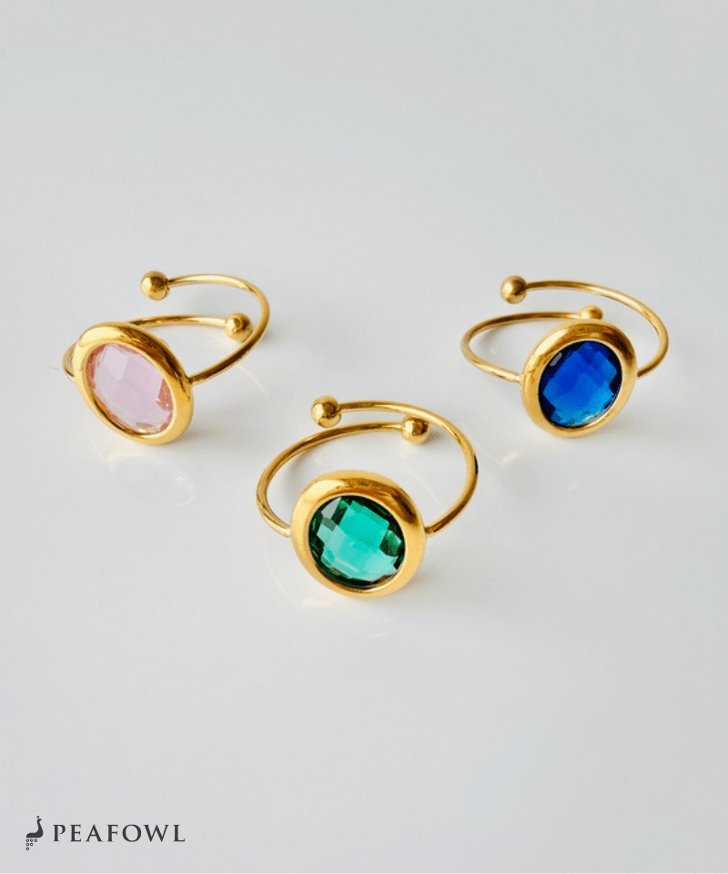 Czech Stone Open Ring - peafowl