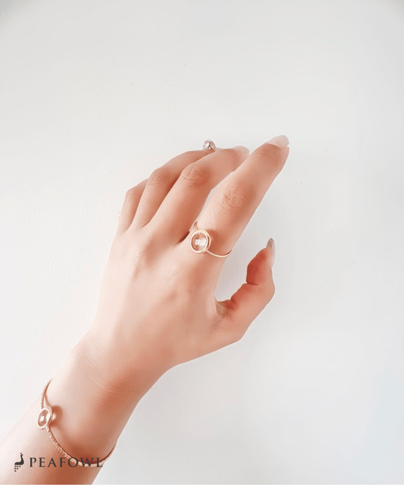 Czech Stone Open Ring - peafowl