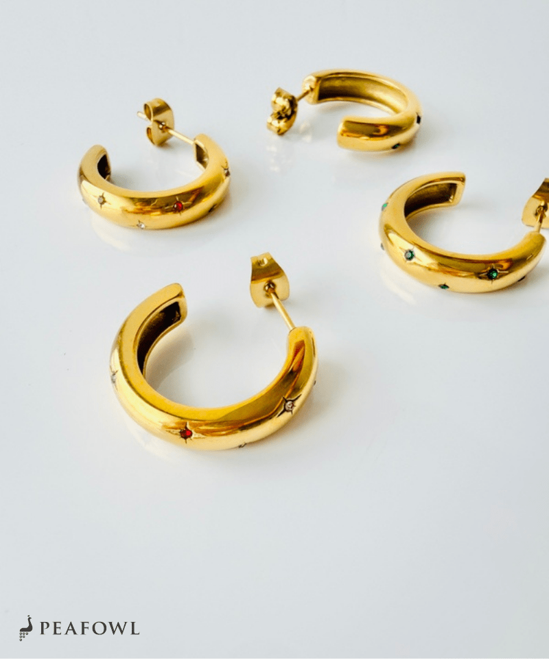 Dot Stone Hoop Pierce - peafowl