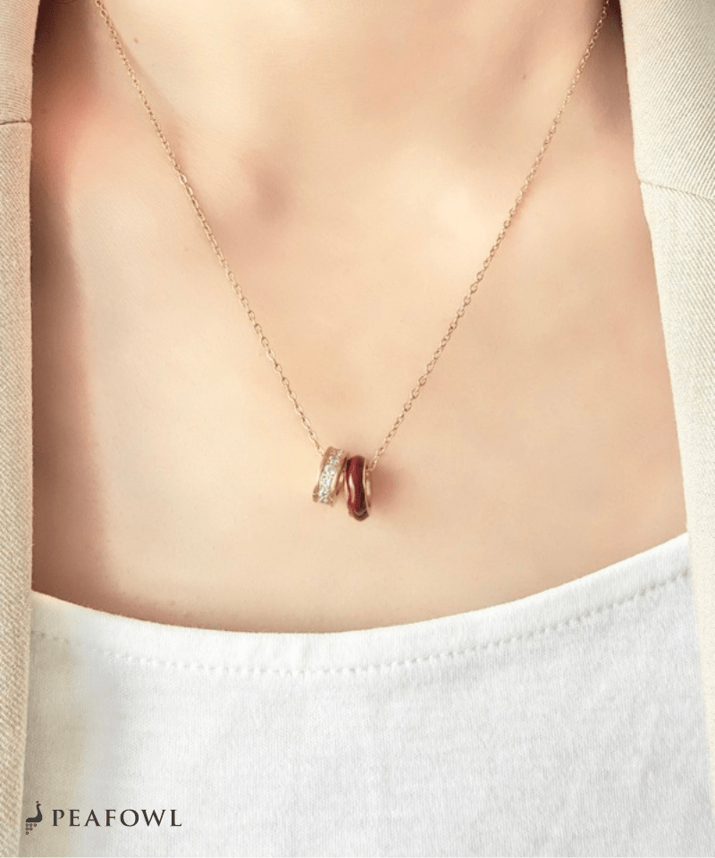 Double Ring Layer Necklace - peafowl