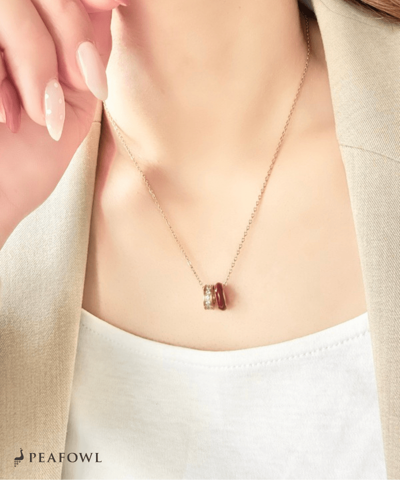 Double Ring Layer Necklace - peafowl