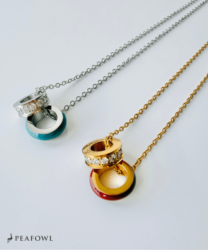 Double Ring Layer Necklace - peafowl