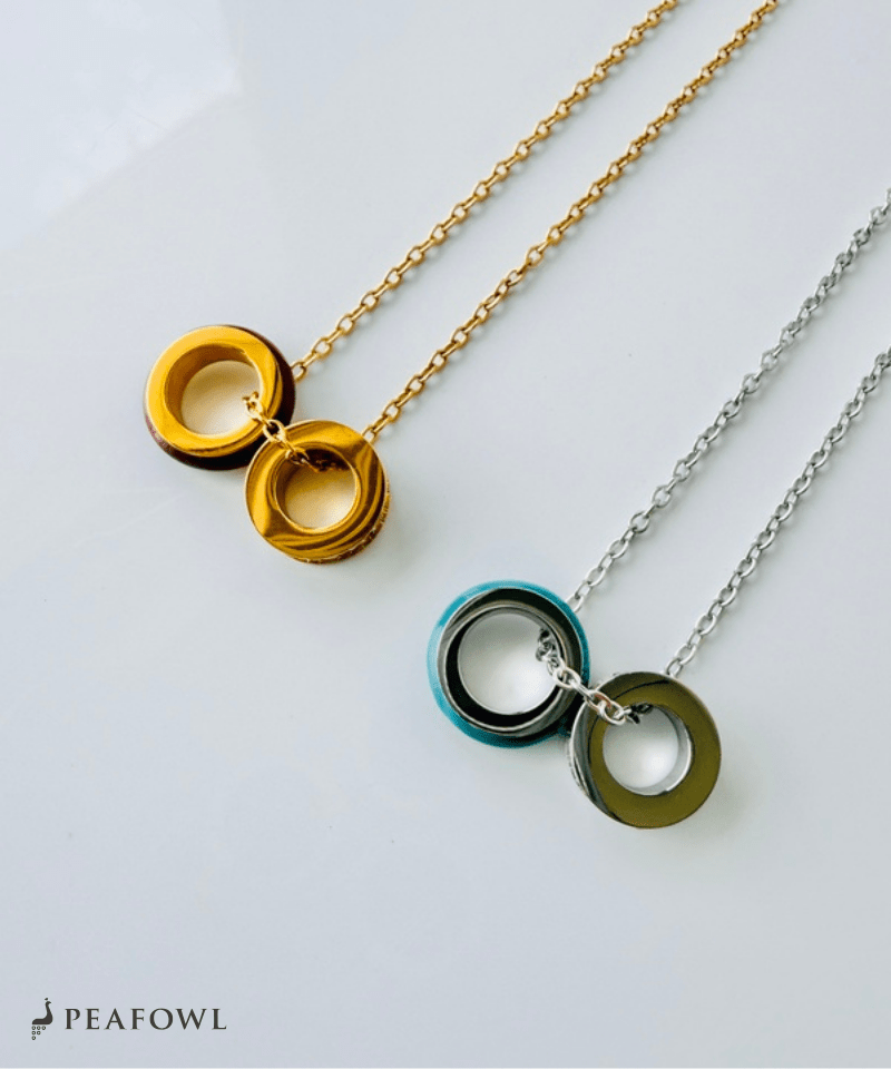Double Ring Layer Necklace - peafowl