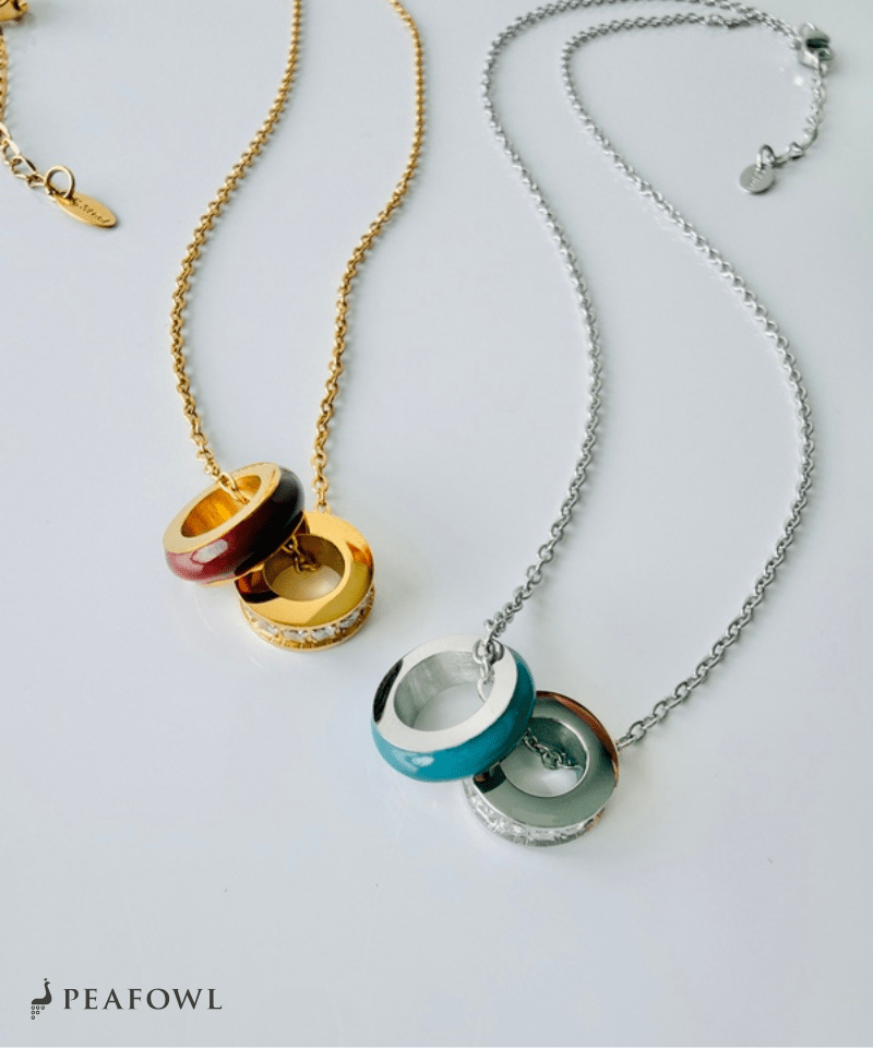 Double Ring Layer Necklace - peafowl