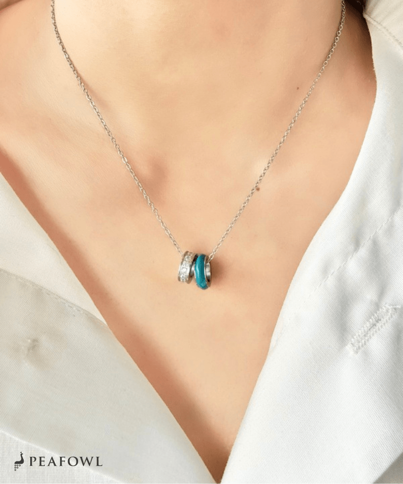 Double Ring Layer Necklace - peafowl