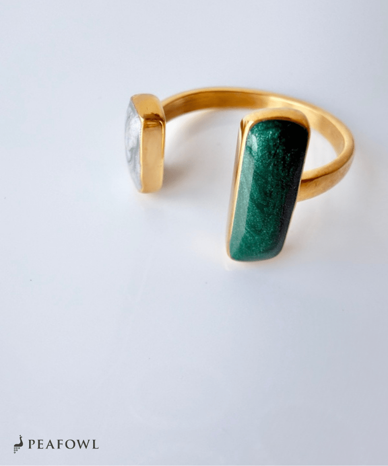 Double Stone Open Ring - peafowl