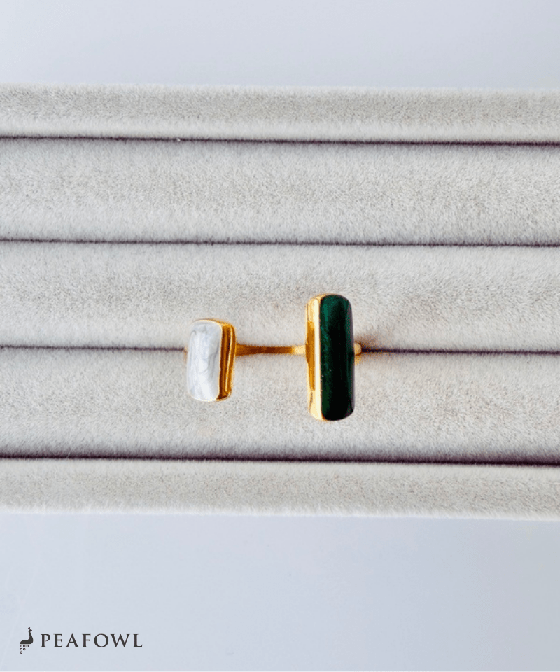 Double Stone Open Ring - peafowl