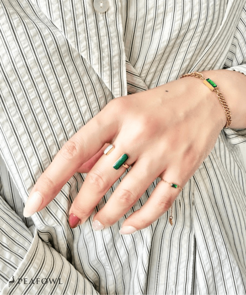 Double Stone Open Ring - peafowl