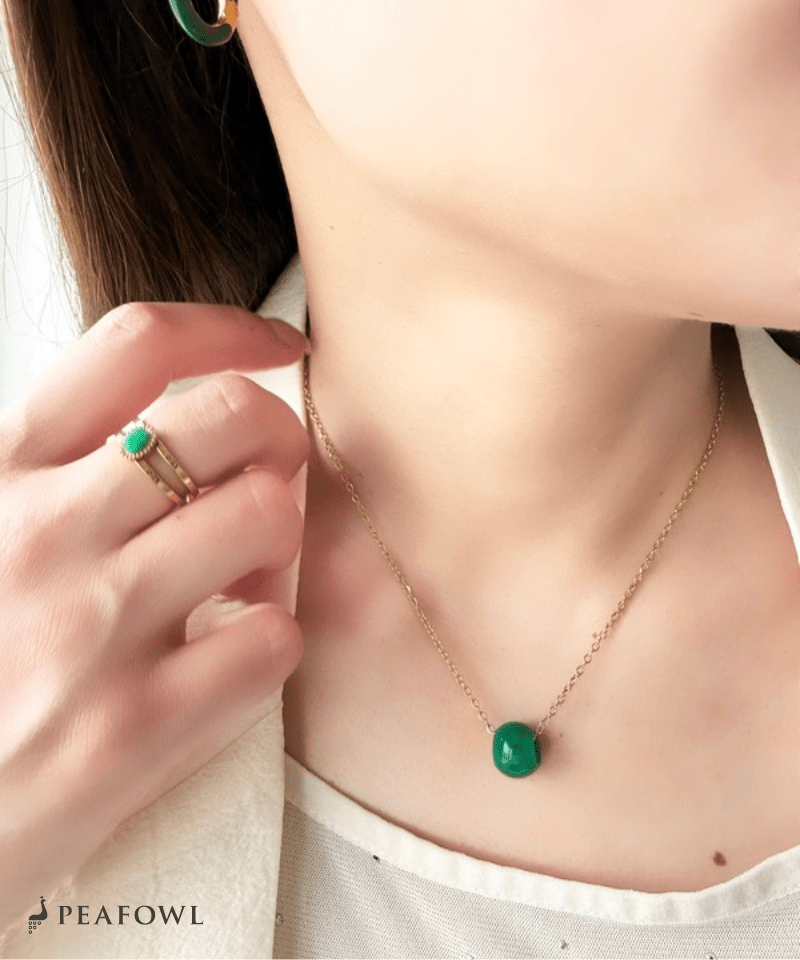 Drop Stone Necklace - peafowl