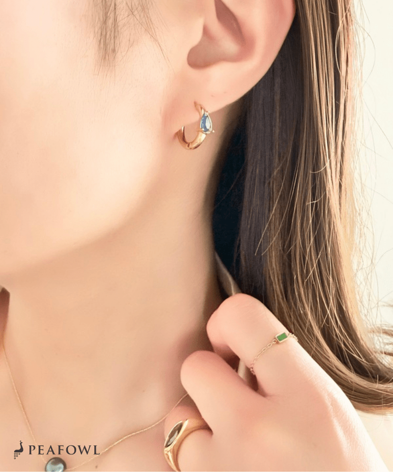 Drop Zircon Hoop Pierce - peafowl