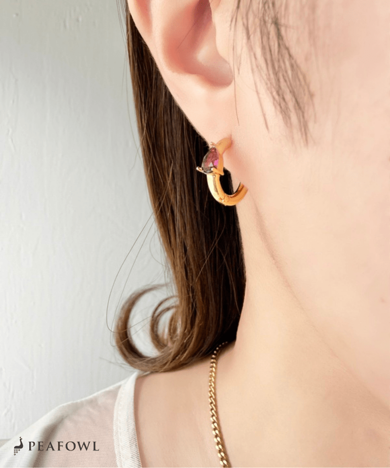 Drop Zircon Hoop Pierce - peafowl